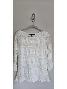 White Textured Lace Long Sleeve Blouse Top XL